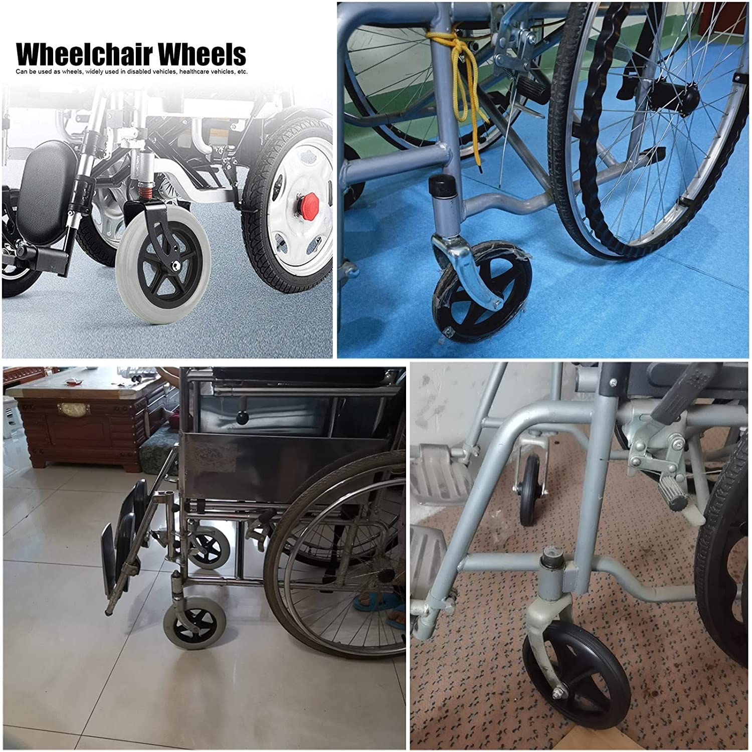 zakupy wózek inwalidzki wózek plastikowy wózek inwalidzki przednie koło, PP gumowe kółka na krzesło, antypoślizgowe gumowe kółka do wózków rolkowych, zestaw 2 szt. czarny/szary/szary/17 cm / 7 cali