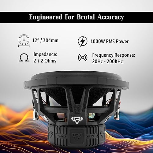 Miniatura 3 de BLACK DIAMOND DIA-T12.2D 12 Pulgadas Subwoofer de Audio para Auto con Canasta de Aluminio 2000 Vatios Bobina de Voz Dual 2+2 DVC 2 Ohm (1 Altavoz)