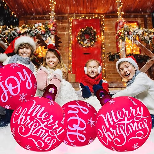 Miniatura 4 de Jetec 2 adornos inflables de Navidad de 30 pulgadas iluminados gigantes de bolas de Navidad decoradas de PVC, decoraciones inflables de Navidad al