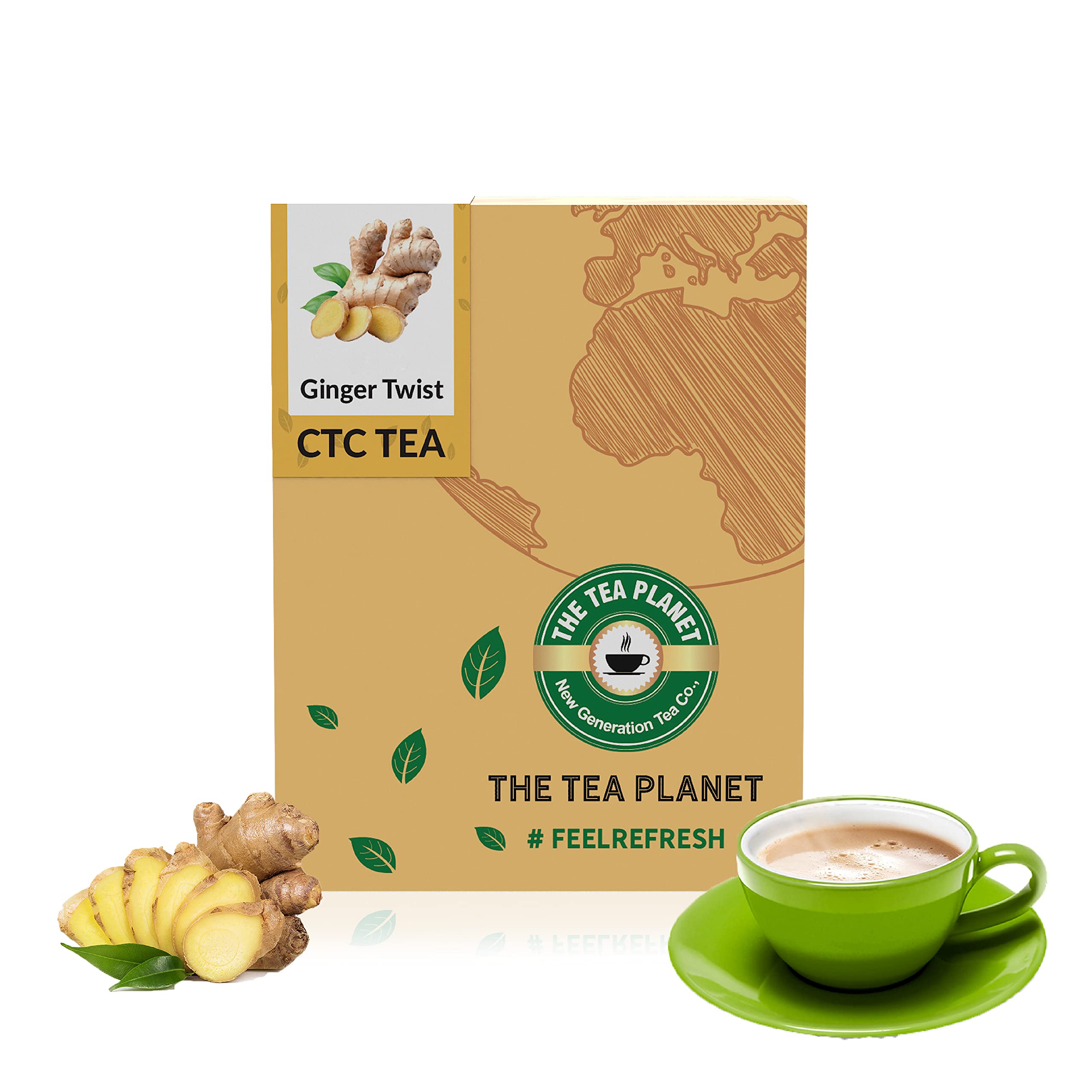 THE TEA PLANET - CTC Assam Ginger tea|Assam chai, Ginger Bits & Ginger Powder|Made with real ginger powder|Warming and Reviving ginger|Packed in heat sealed pouch to preserve freshness (100gms)