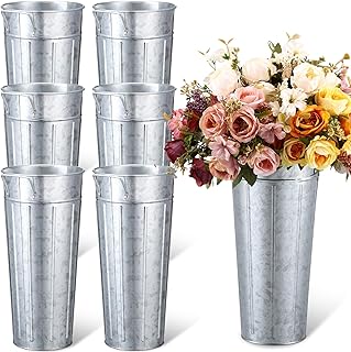 Domensi 6 Pcs 11.8'' Galvanized Metal Vase with Handle Rustic Galvanized...
