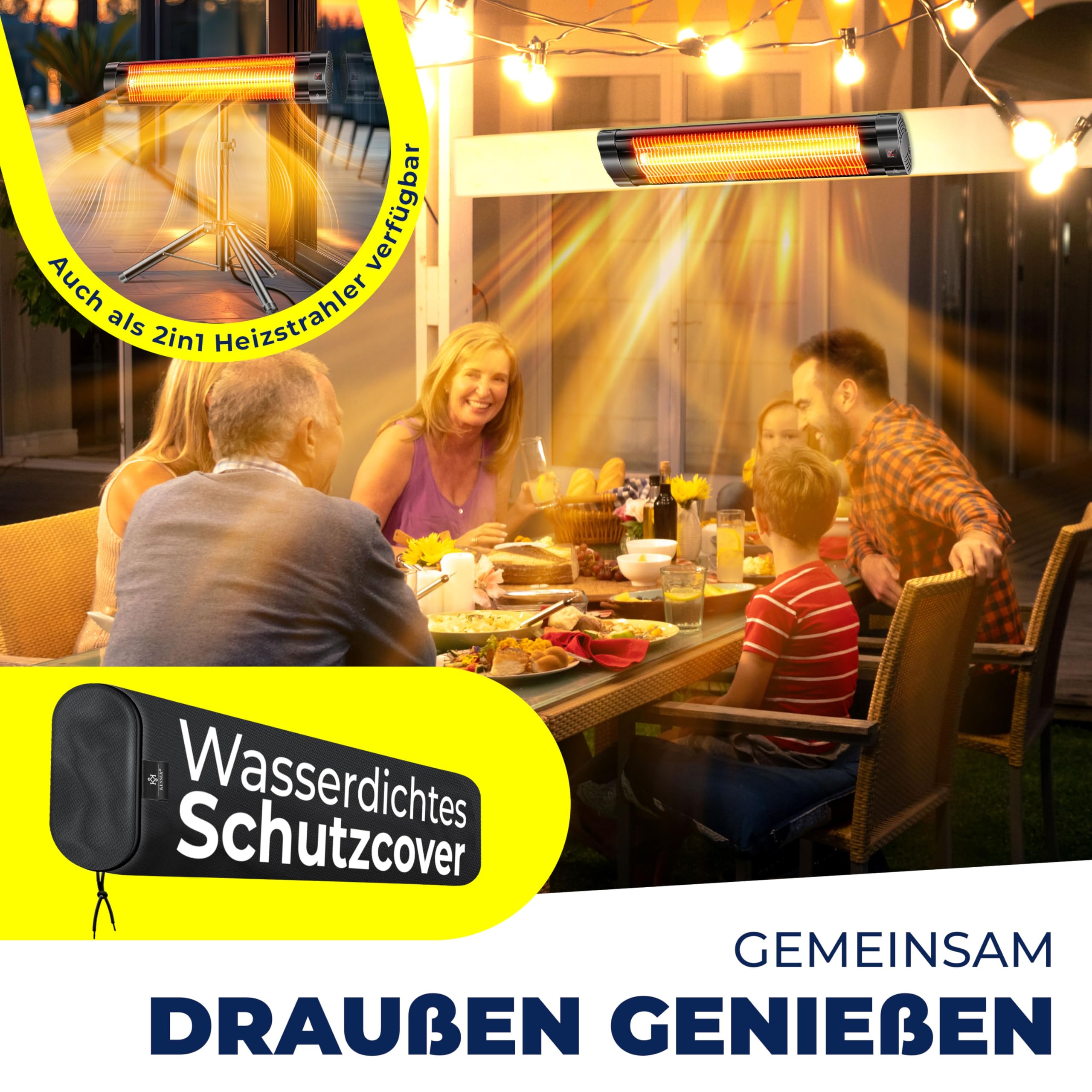 KESSER® Infrarotstrahler 2500 Watt Infrarot Heizstrahler mit Fernbedienung Terrassenstrahler inkl. Schutzhülle Wärmestrahler Quarzstrahler, Wandhalterung Terrassenheizer (Schwarz)