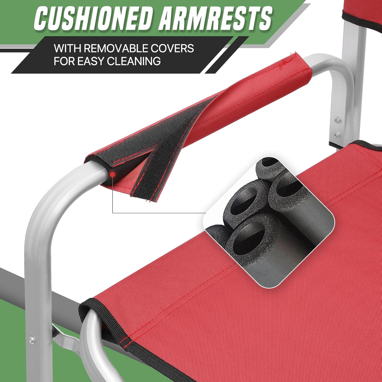 Directors Chair, 31“Tall Foldable Camping Chairs, Folding Aluminum Frame Vanity Chair, Makeup Artist Chair, Portable Camping Chair with Side Table, Cup Holder and Pockets, 250lbs Capacity (Cherry Red)