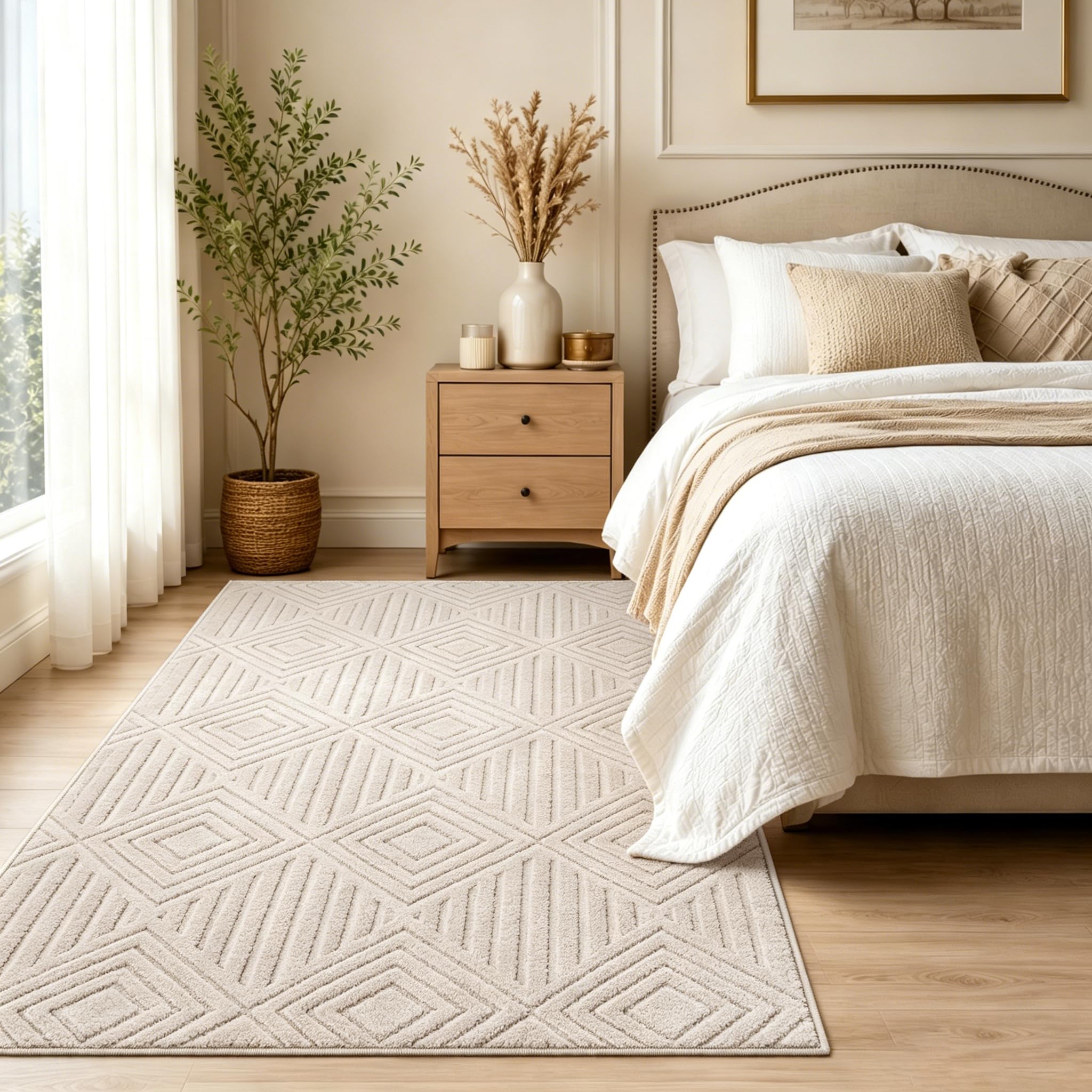 Capslpad Tapis Salon Beige 120x180 cm, Tapis à Poils Courts Lavable Antidérapant, Tapis de Sol Moderne pour Chambre à Coucher, Bureau, Salle à Manger