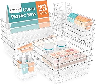 StorMiracle23 PCS Drawer Organizer Set, 5 Varied Size Bathroom and kitchen Drawer cabinet organizer Trays, Clear Storage Bins for Makeup, Jewelry, Utensils and Gadgets