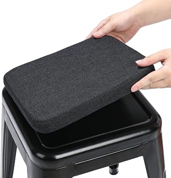 BUYUE Friendly Woven Fabric Magnetic Bar Stool Cushion 1 Piece, Enhanced Anti-Slip Breathable Small Chair Seat Pad for Cafe Bistro Stackable Metal Stool Square, Black, 1