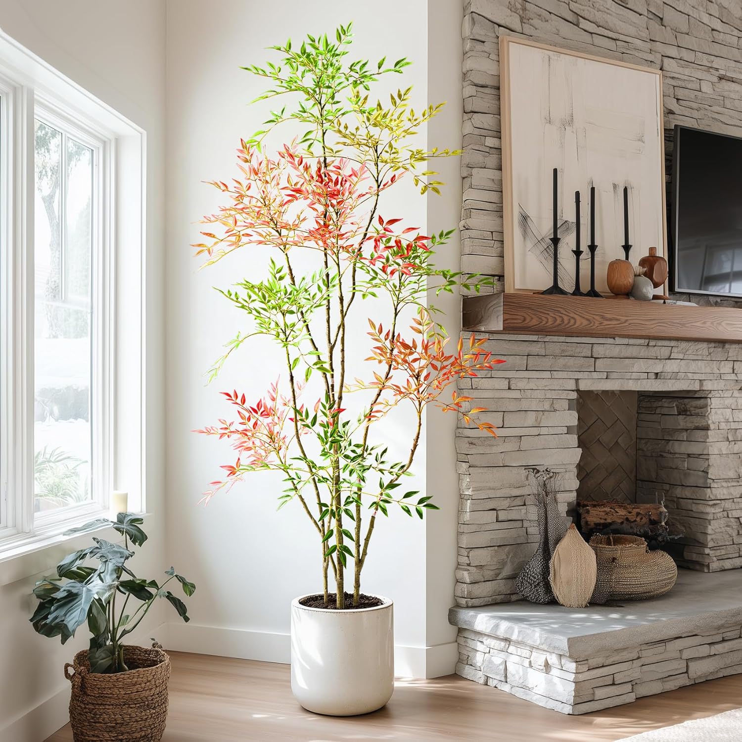 Large Artificial Nandina Trees Tall Fake Bamboo Tree Indoor Outdoor Realistic Floor Plant Faux Plastic Plants Flowers for House Home Living Room Bedroom Office Front Porch Modern Farmhouse Decor