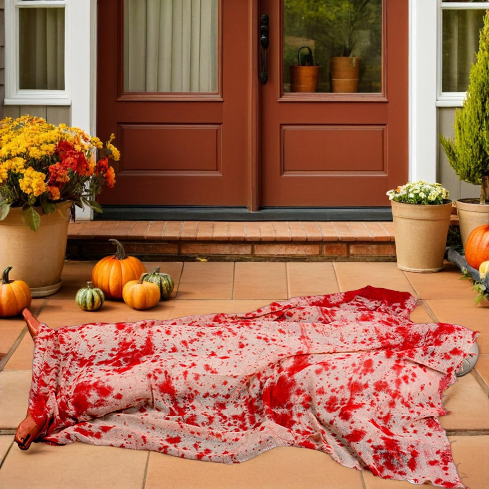 jojofuny Decorazione di Halloween per Esterni Effetto Luce e Suono con Tecnologia Attivata da Suono, Corpo Realistico di Vittima Morta Resistente per e Interni