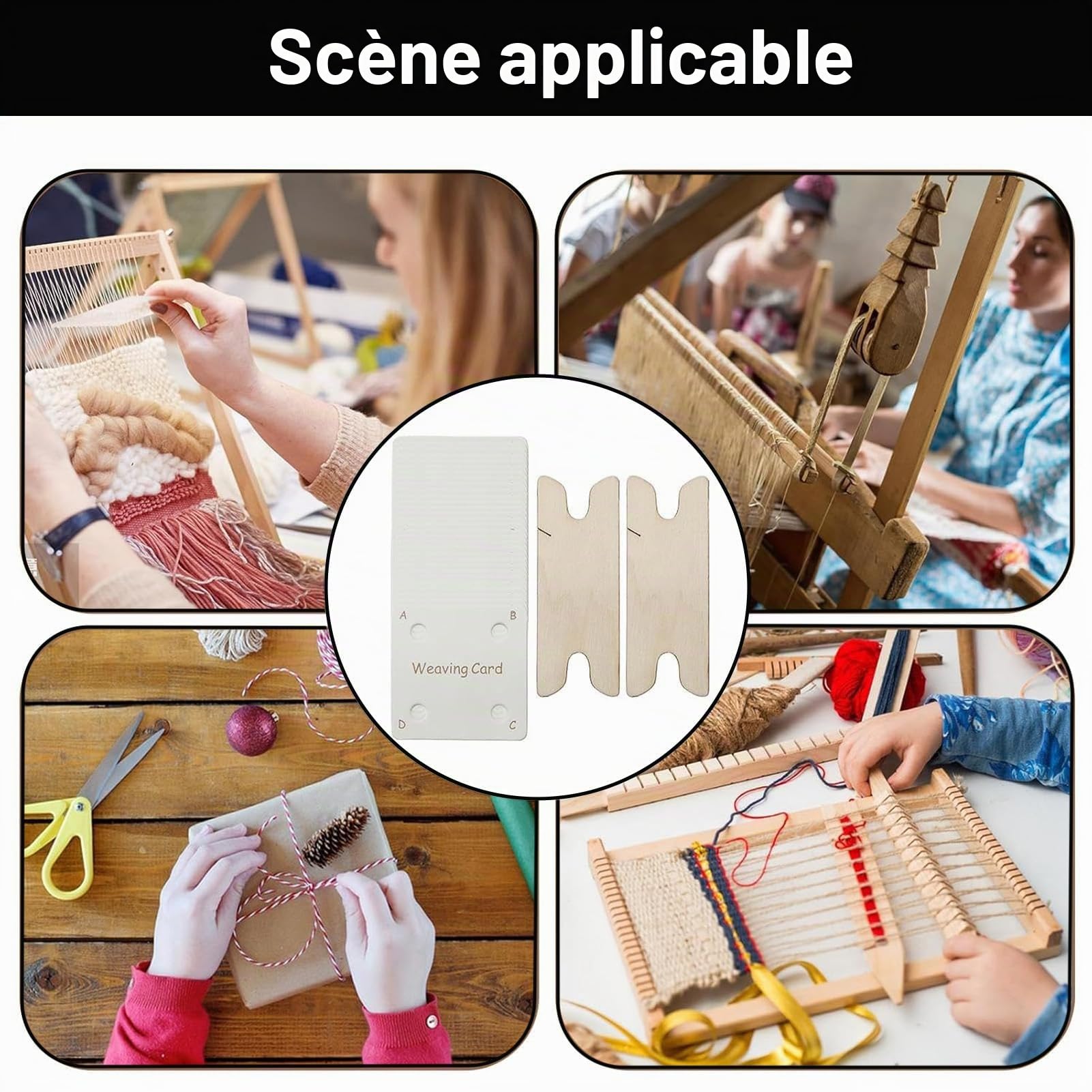 ViaGasaFamido Kit De Cartes De Tissage Pour Métier à Tisser – Papier Robuste Et Navettes En Bois Composite – Flexible, Pratique – Pour Débutants Et Passionnés