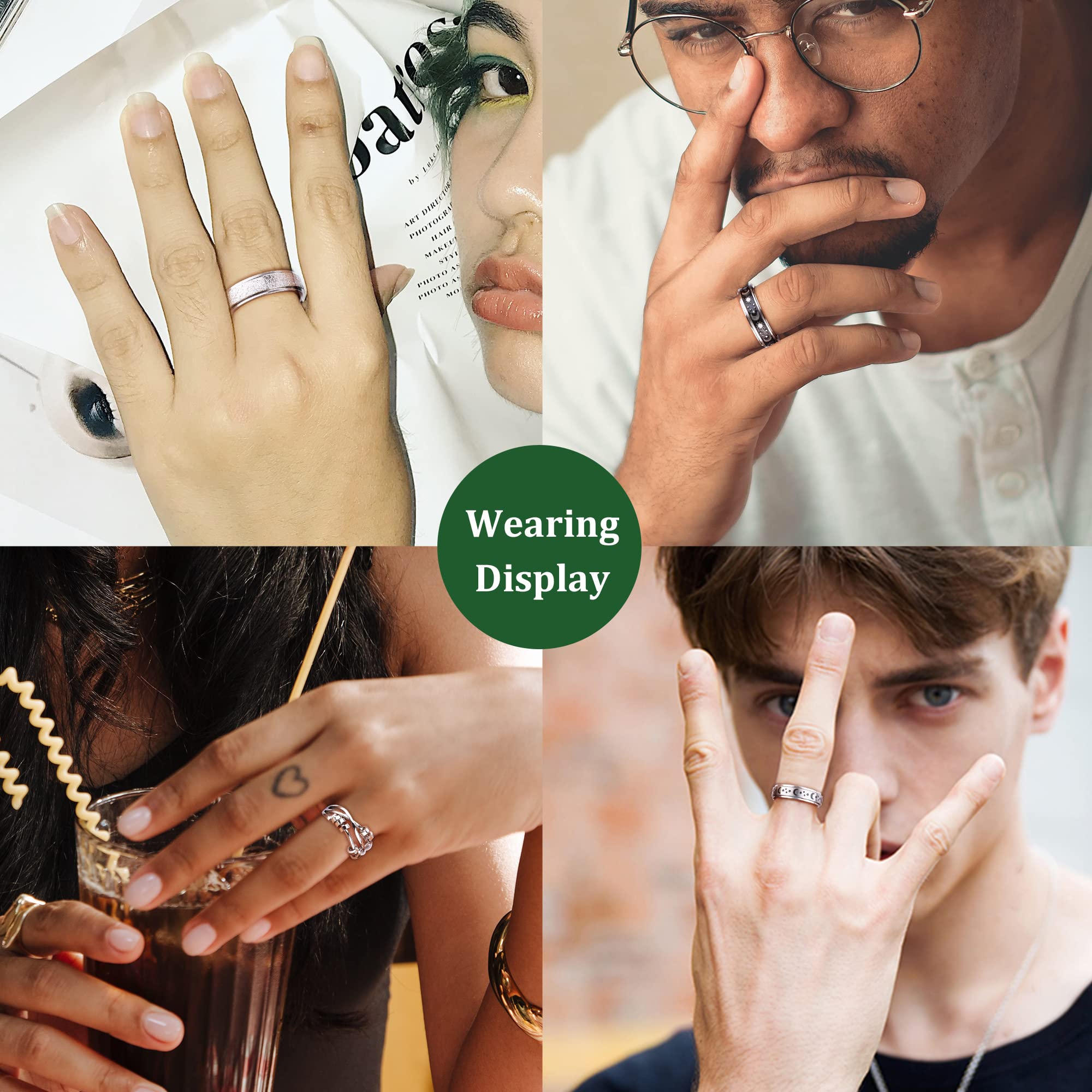 Jstyle Fidget-Angst-Ringe für Frauen, Spinner-Bandringe für Angst, verstellbare Sonnenblumen-Perlen, Stressabbau, drehbar, stapelbares Ring-Set, bequeme Passform, Größe 4–12, 11 Stück