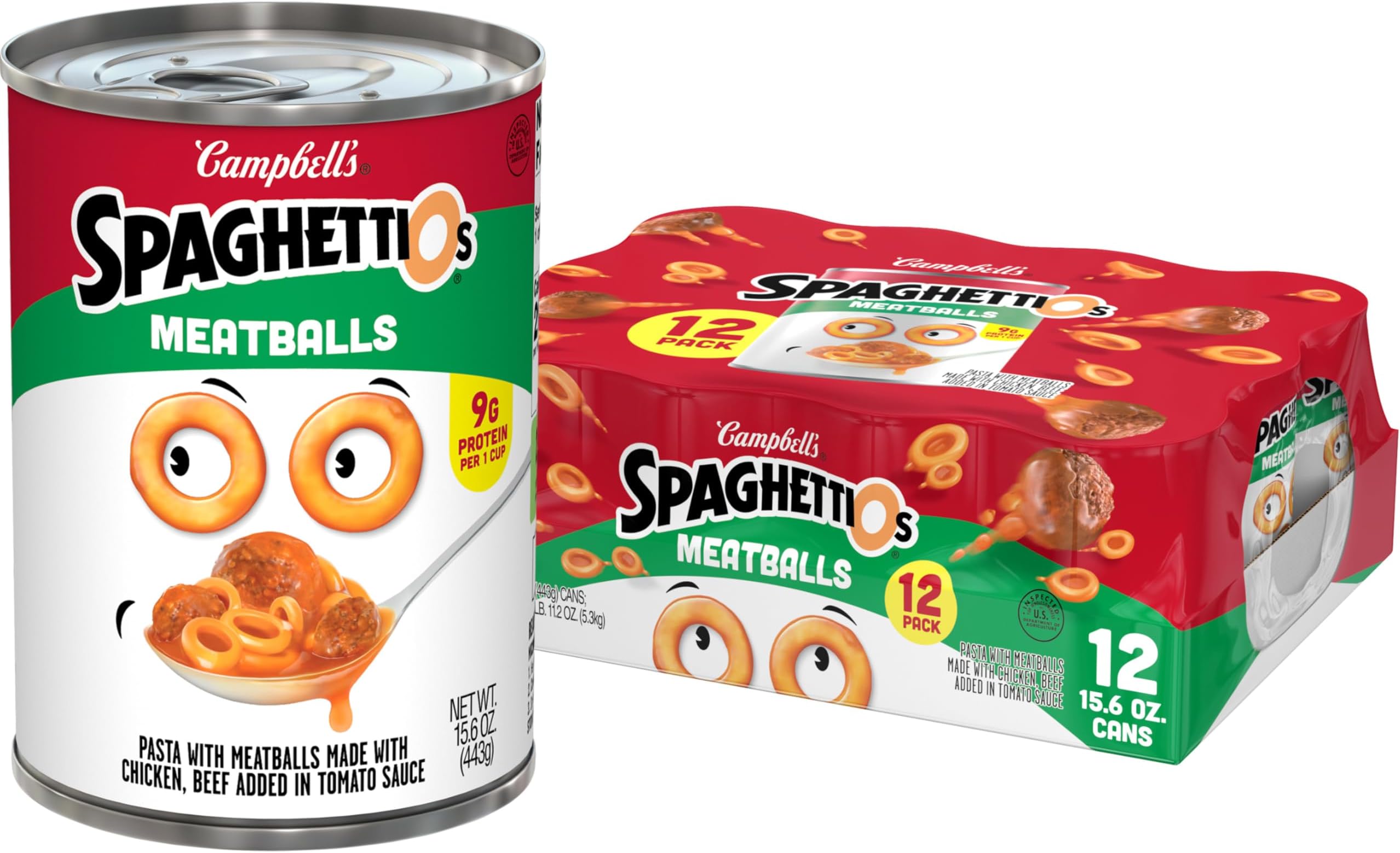 SpaghettiOs Canned Pasta with Meatballs, 15.6 oz Can (12 Pack)
