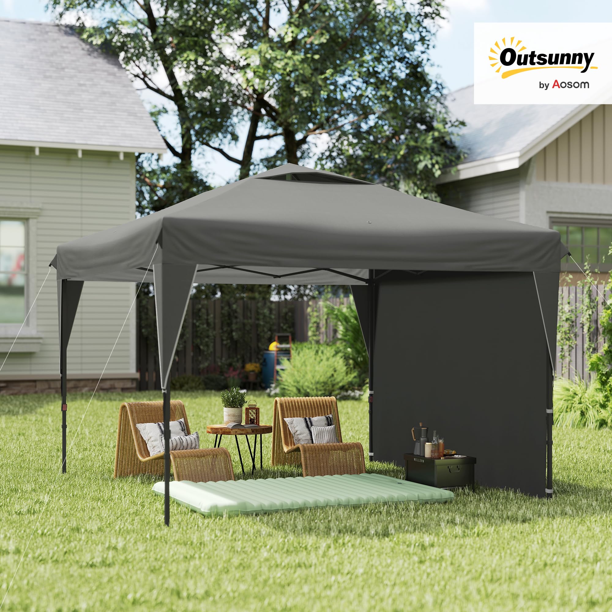 Outsunny Tonnelle Pop-Up Pliant Paroi Latérale Amovible 3x3x2,65m Gris