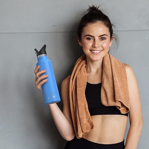 Miniatura 5 de Arslo - Botellas de agua de doble pared de acero inoxidable, botella aislada al vacío con tapa con pajilla, botella de agua aislada que mantiene el