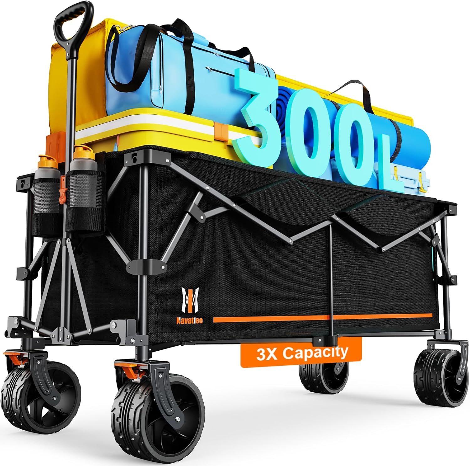 Photo 1 of Navatiee 300L Collapsible Wagon Cart Foldable Extra Large, 48''L Folding Extended Beach Wagon with 440LBS Weight Capacity and Big All-Terrain Wheels, Heavy Duty Utility Garden Cart for Sports Outdoor