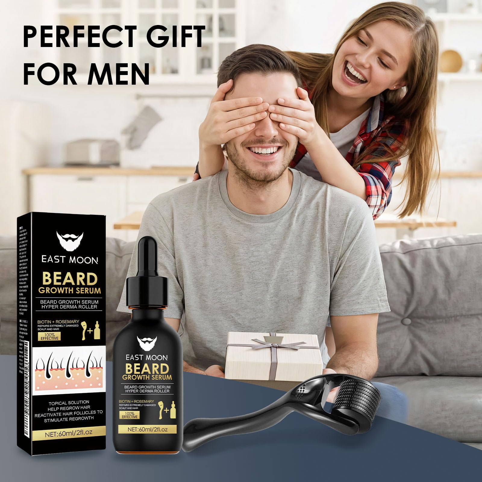 60ml Bartöl Enthält Bartroller, Bartbalsam Bartpflege Set für Männer, Bartöl für Männer,Bart Wachstum Pflege, Pflegeset für Herren, Männergeschenke geburtstagsgeschenk