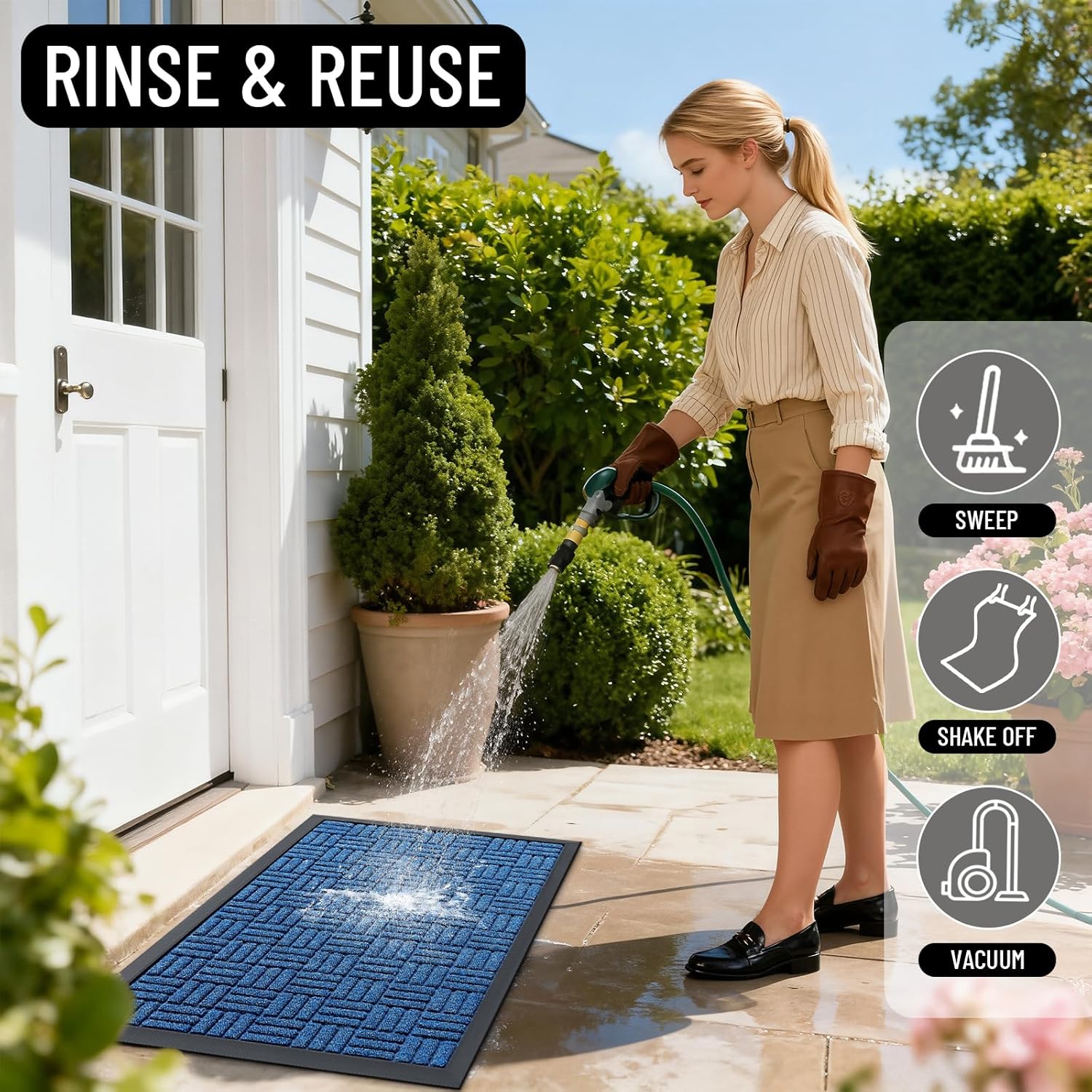 OLANLY Front Door Mat Outside Entrance 71x47, Absorbent, Heavy Duty Sturdy Natural Rubber Doormat Indoor Outdoor, Non-Slip, Stain and Fade Resistant, Low Profile Floor Mat for Entryway, Ocean Blue