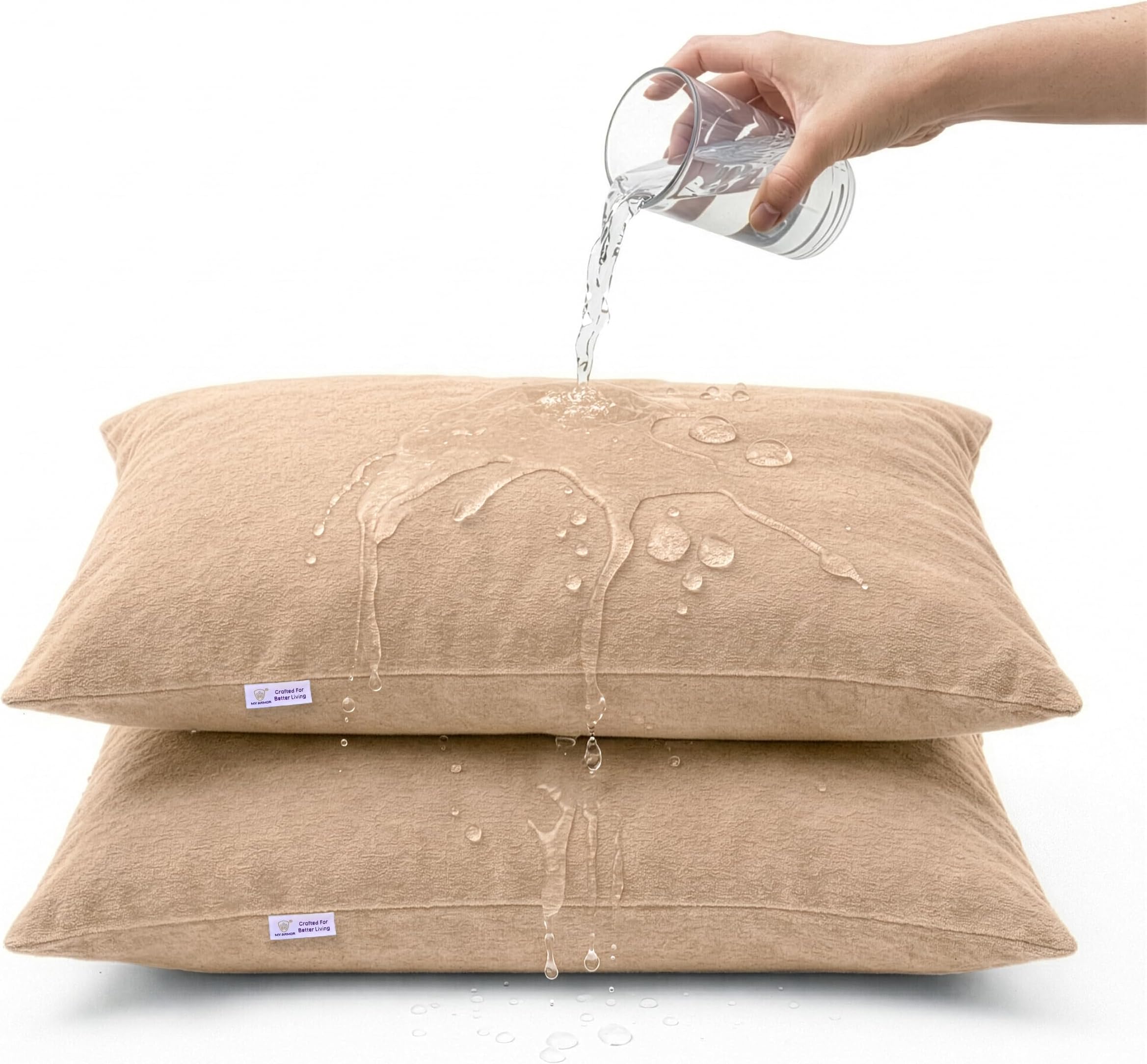 MY ARMOR Pillow Covers Set of 2 | Pillow Protector Waterproof & Dustproof Cotton Terry Pillow, 220+ GSM Standard Size Pillow Cover (18 x 28 Inches) – Beige