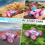 QUNREDA RC Voitures, Voiture de télécommande rose pour les filles, 2.4 GHZ Double face RC Voiture stupide 360° Rotation de télécommande Crawler avec phares Jouets de voiture pour 6 7 8 9 10 11 12 Filles Anniversaire