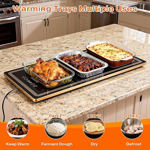 Miniatura 5 de Bandeja eléctrica de calentamiento para alimentos (24 x 12 pulgadas larga), bandejas de calentamiento con 12 ajustes de temperatura, termostato