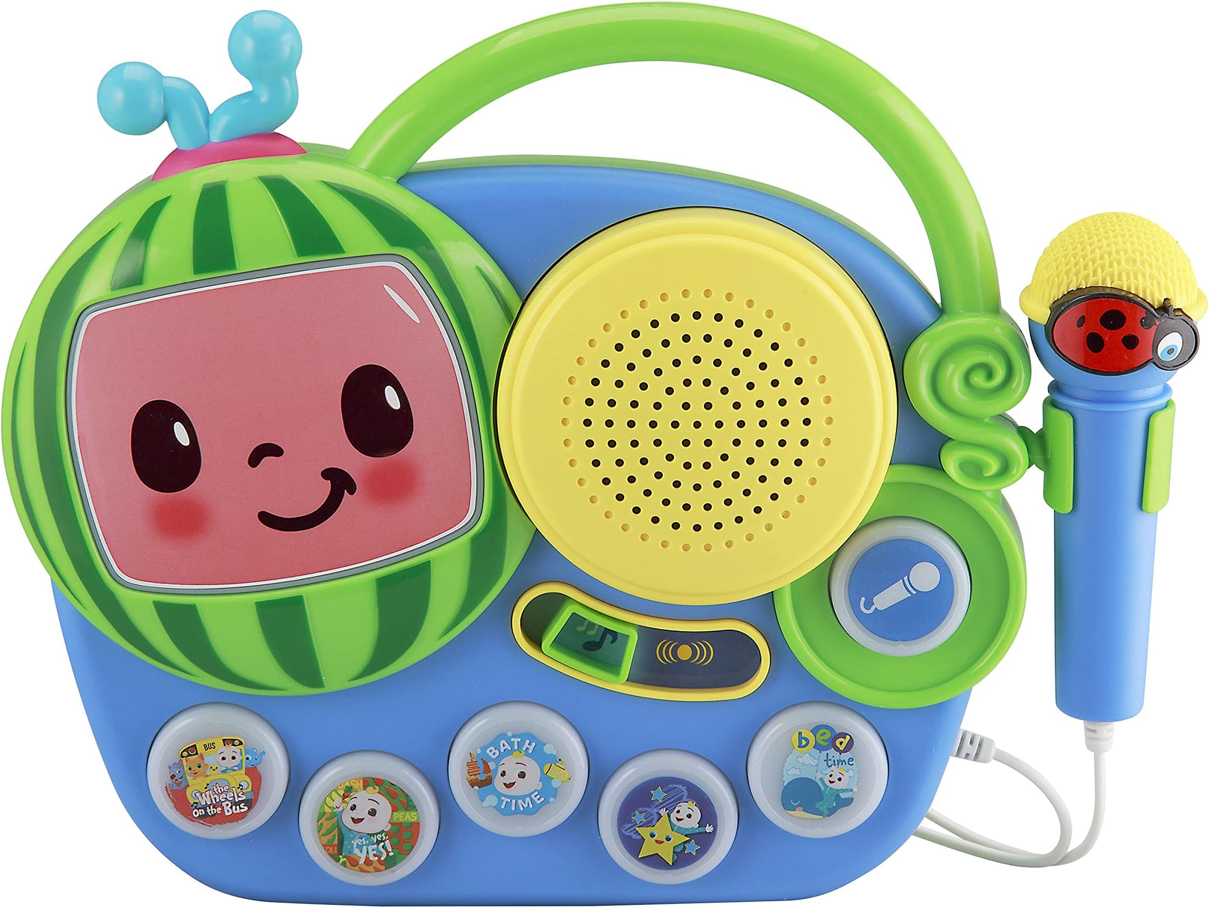 Auxiliary Cocomelon Toy Singalong Boombox with Microphone for Toddlers, Built-in Music and Flashing Lights, Fans of Cocomelon Gifts