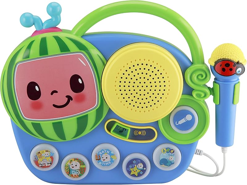 Cocomelon Toy Singalong Boombox with Microphone for Toddlers and Young Children, Built-in Music and Flashing Lights, for Fans of Cocomelon Toys and Gifts