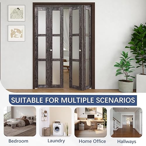 Miniatura 4 de BARNER HOME Puertas plegables, para puertas de 60 x 80 pulgadas (puertas dobles de 30 x 80 pulgadas), panel de vidrio esmerilado templado de 3