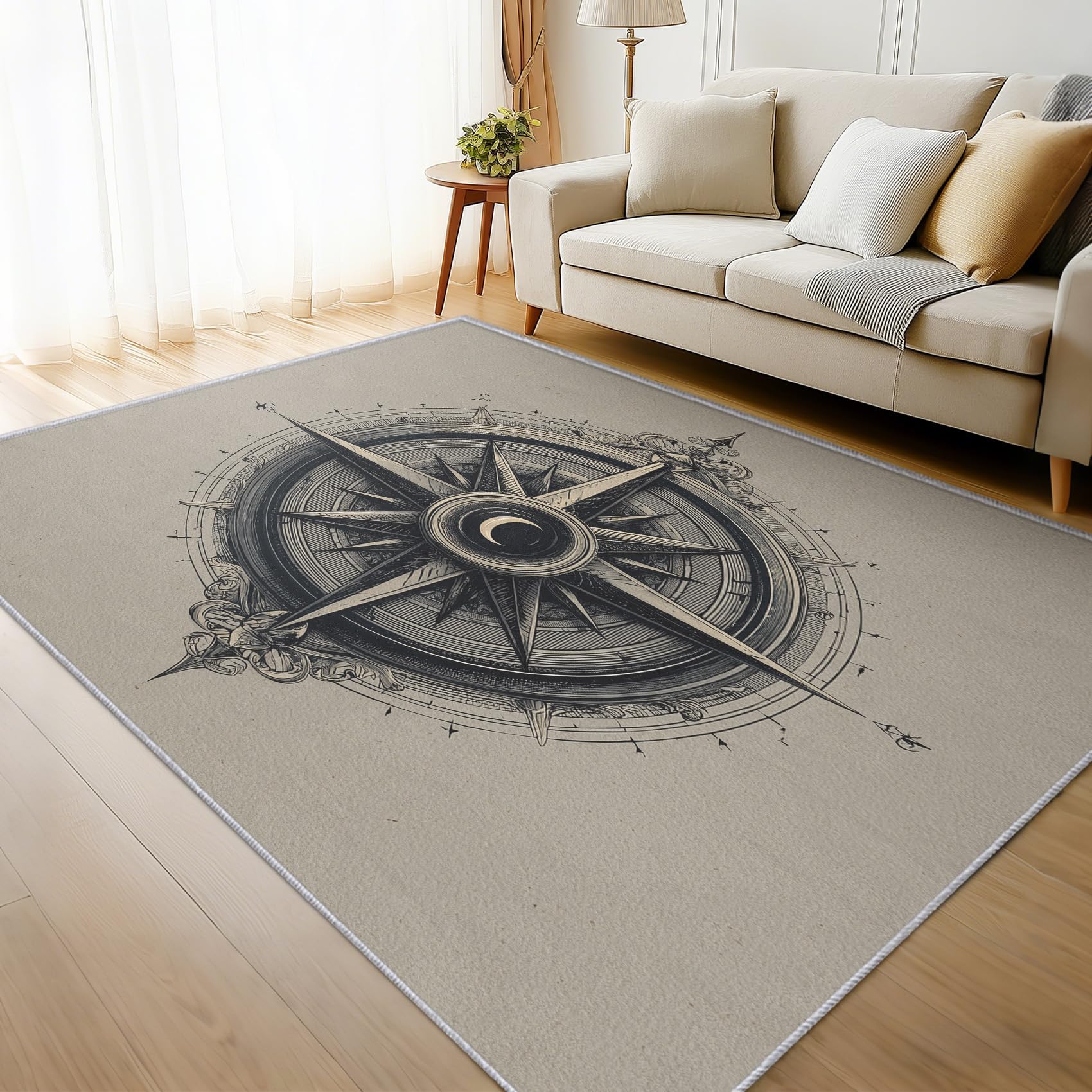 Tapis boussole flanelle poil ras 240x340 : grand tapis salon lavable