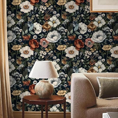 Miniatura 5 de Papel Tapiz Floral Oscuro Despegar y Pegar Papel de Contacto Vintage 16.9 pulgadas x 118.1 pulgadas Papel Tapiz Bohemio Despegar y Pegar con Flores