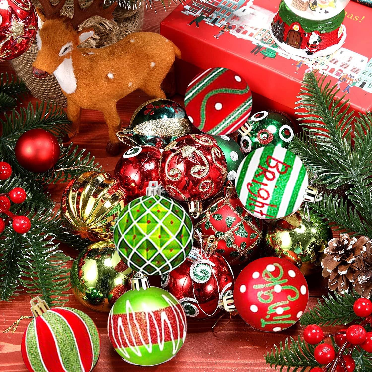 Set 30 Palline Di Natale Infrangibili - Diametro 6 Cm, Colori Rosso