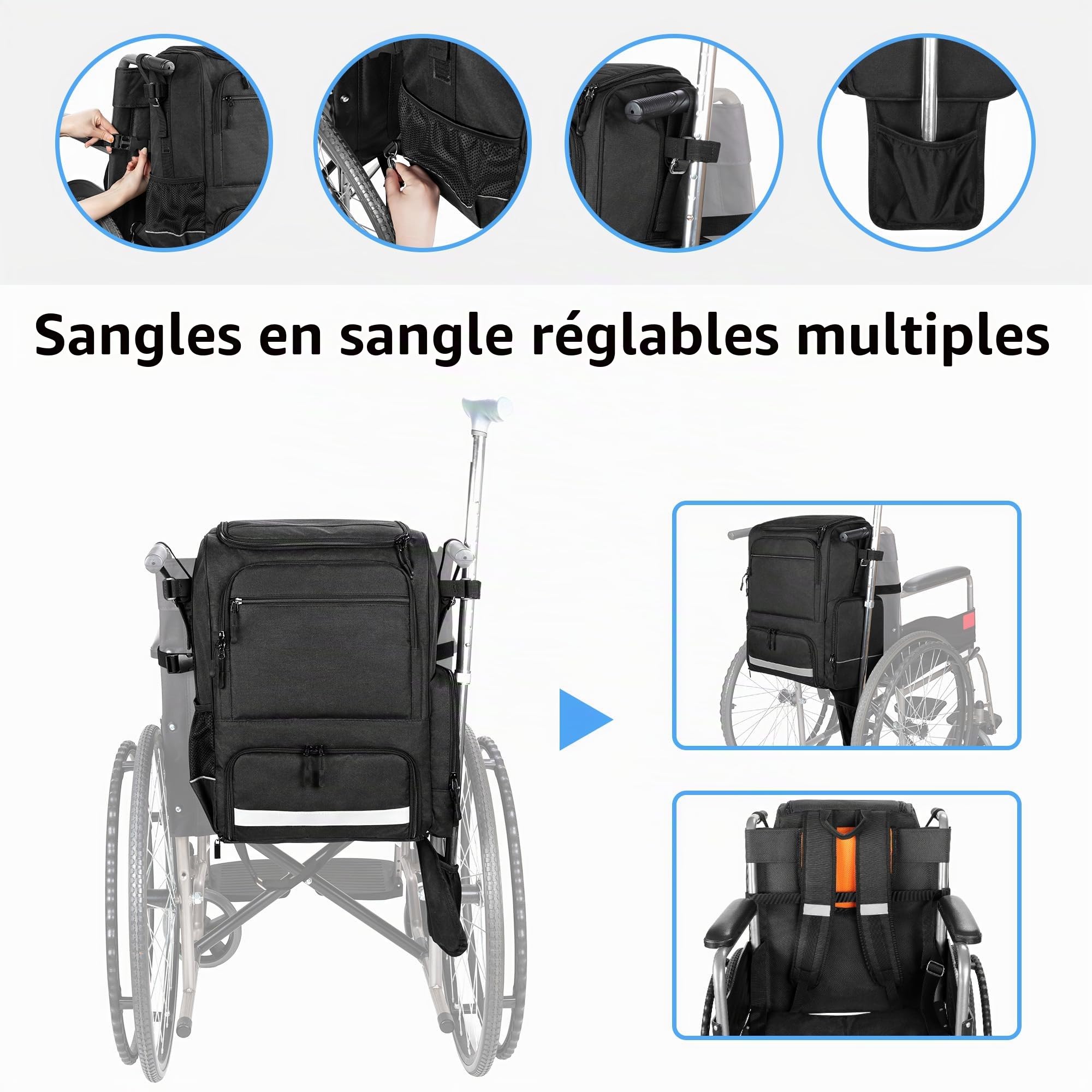 samdew Sac à Dos à Double Compartiment pour Fauteuil Roulant | Sacs pour Fauteuil Roulant avec Poches Isothermes pour Médicaments Et Repas, et Poches pour Accessoires et Béquilles