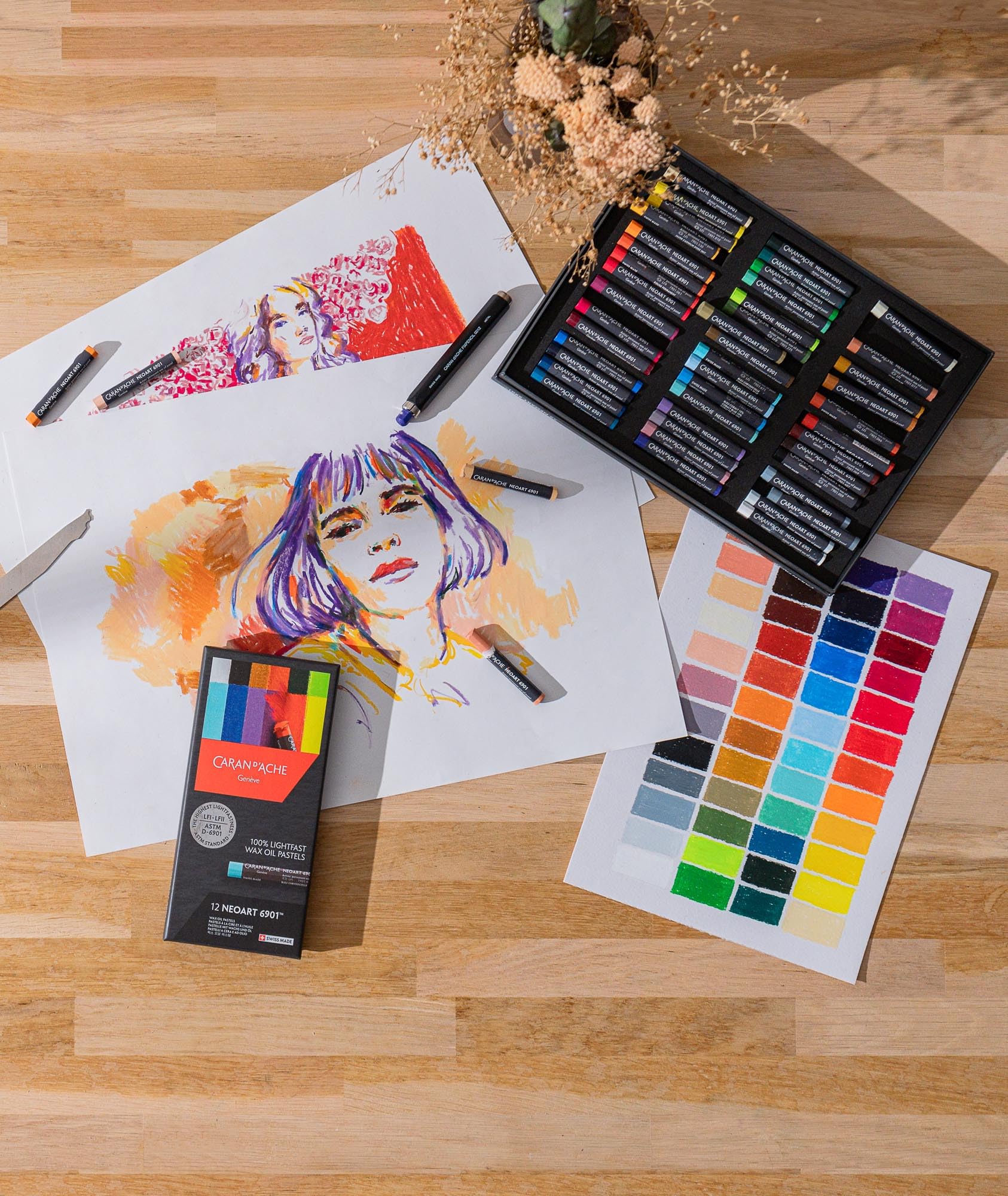 CARAN D’ACHE Neopastel Set 48 Farben, Ölpastelle im Metalletui, Künstler Pastellkreiden, Swiss Made