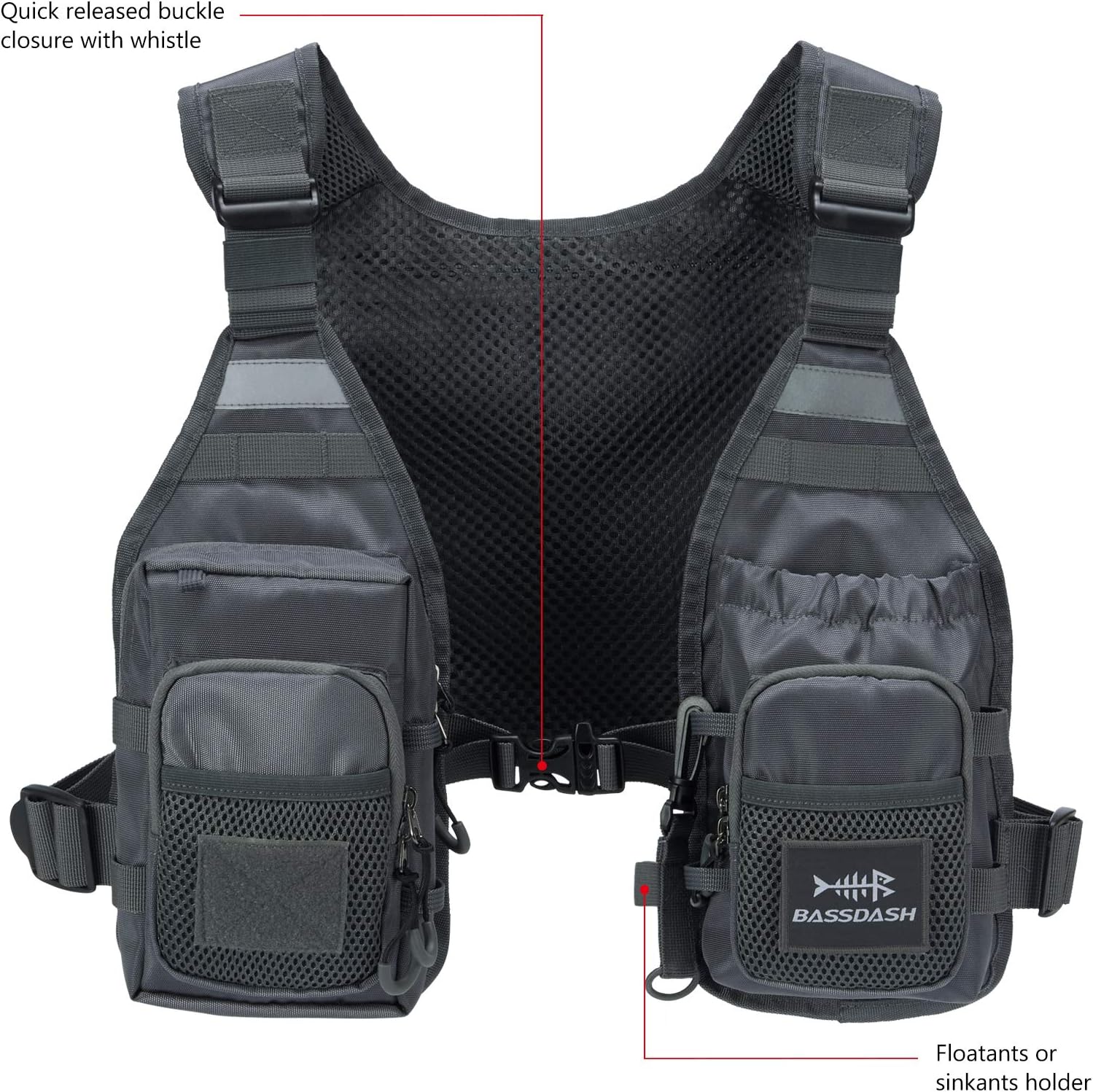 BASSDASH FV08 Ultra Lightweight Fly Fishing Vest for Men and Women Portable Chest Pack