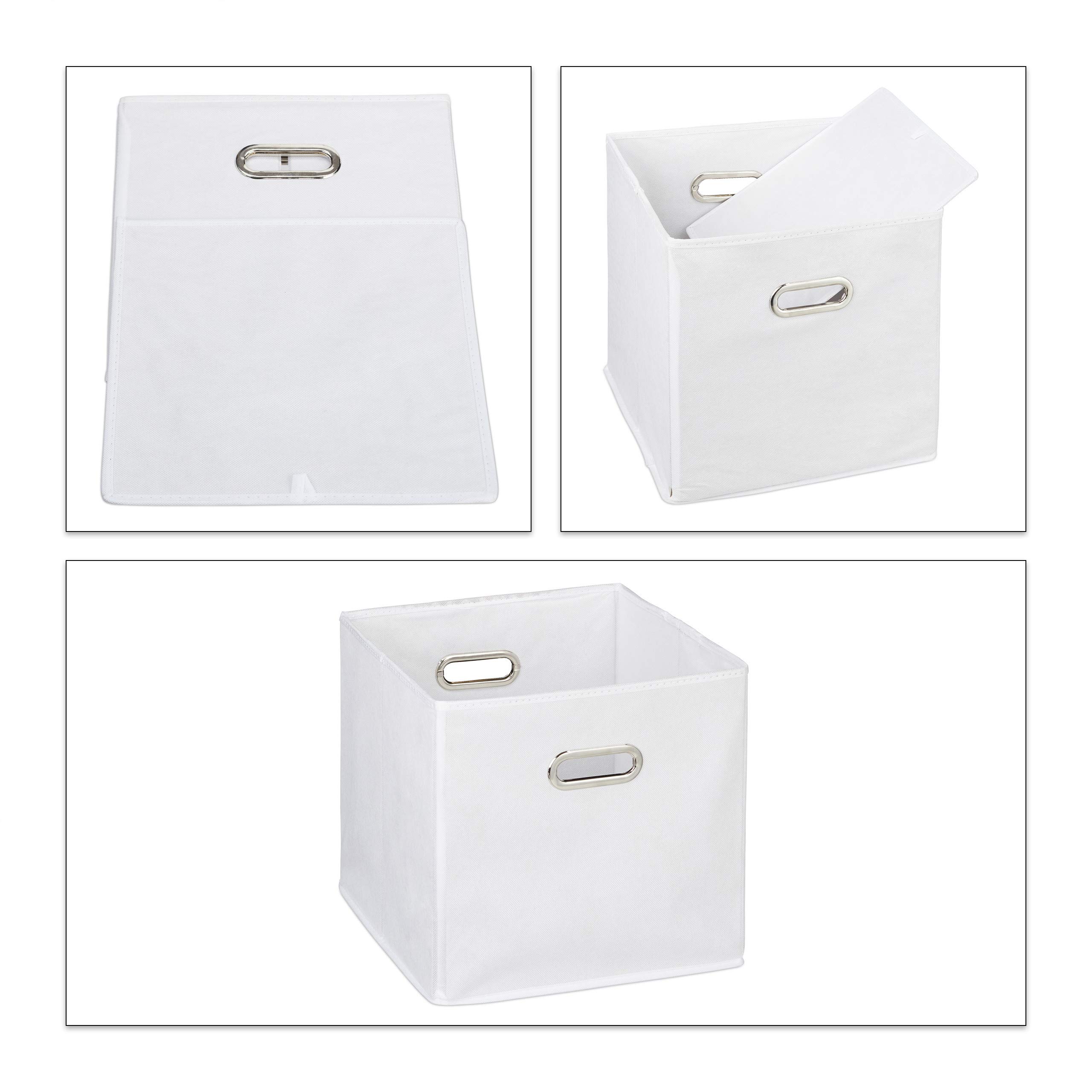 Relaxdays 12 x Aufbewahrungsbox, Regalkorb ohne Deckel, Faltkiste mit Griff, Regalbox faltbar, Stoffbox quadratisch, 30 cm, weiß
