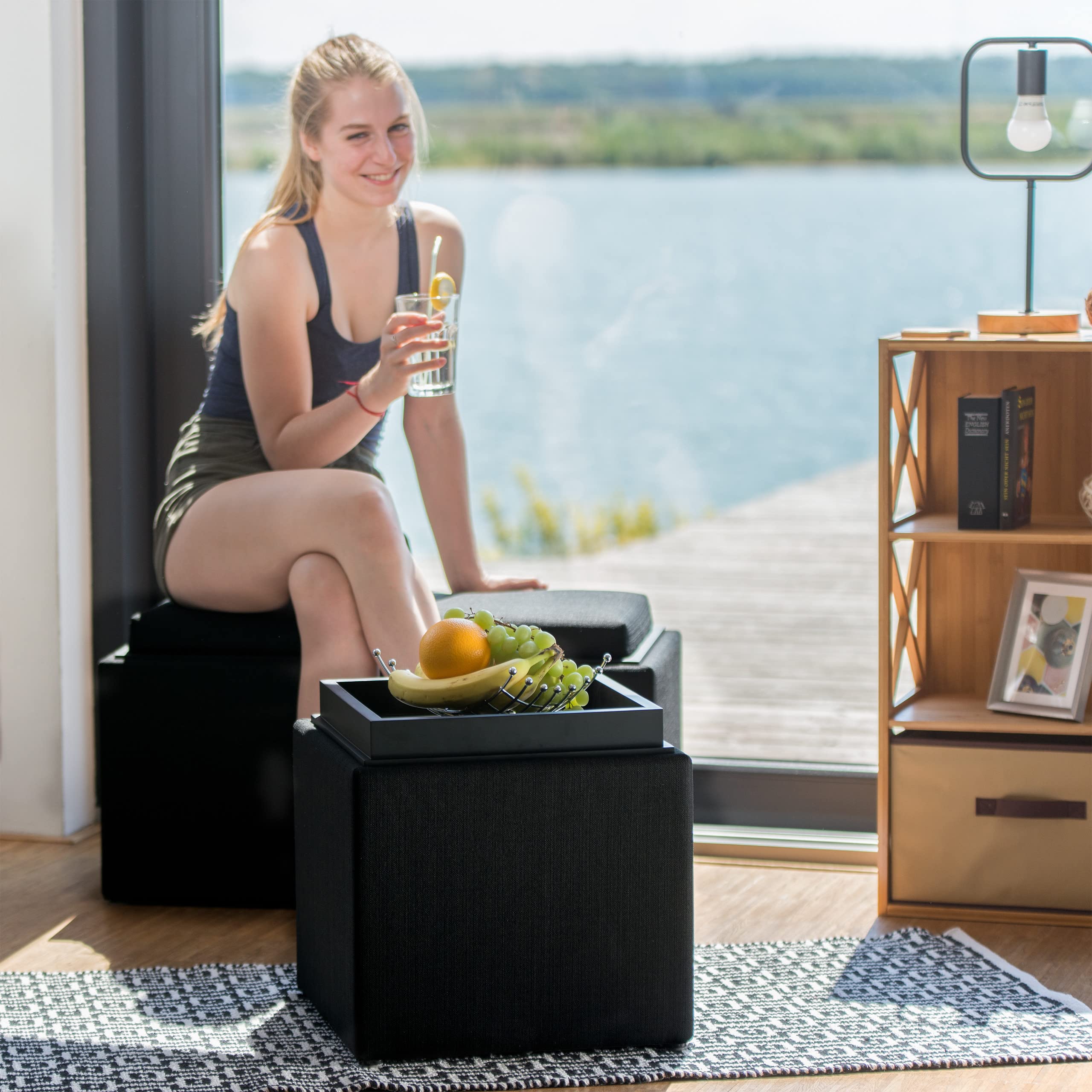Relaxdays Pouf avec Rangement, H x l x P : 42 x 40,5 x 40,5 cm, Noir