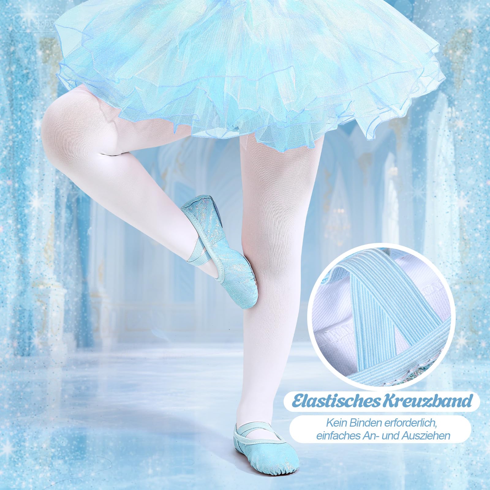 Zapatos de ballet para niñas pequeñas, zapatos de baile con purpurina y suela dividida, zapatillas de ballet para niños con bandas cruzadas elásticas