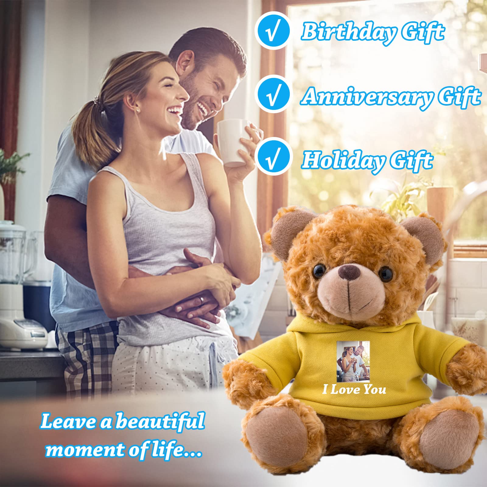 Individueller Kuschel-Teddy Mit Foto & Text – Perfekt Als Geschenk Für Sie & Ihn Zu Valentinstag, Weihnachten Oder Geburtstag