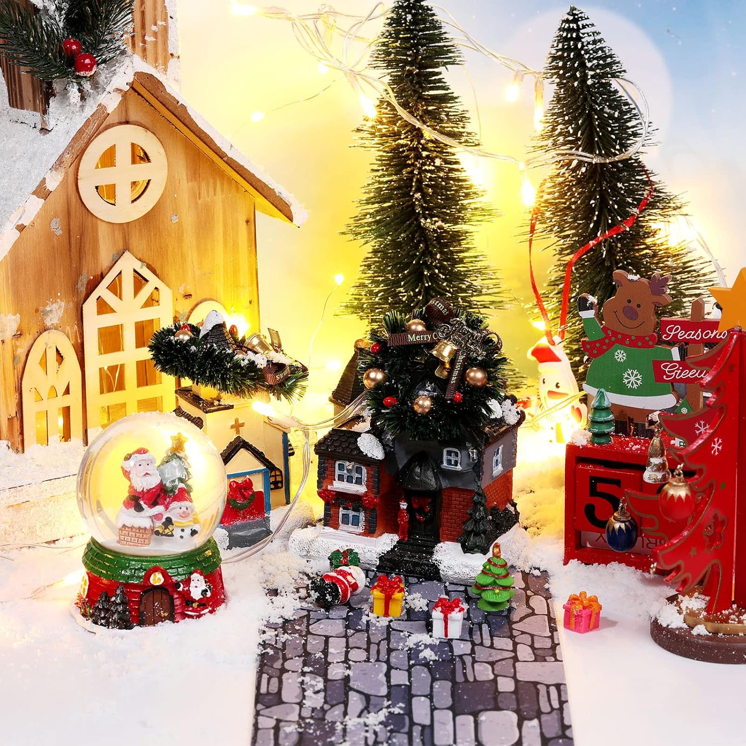 Marspark Christmas Village Street Mat 5x50 Inch, Gray Gravel Road Style