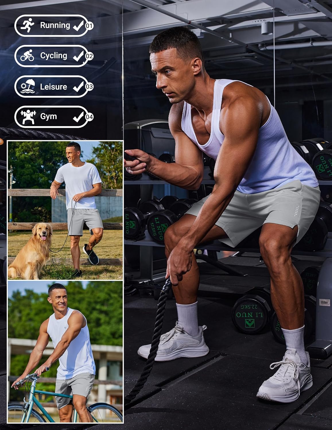 COOFANDY Mens Athletic Running Shorts with Zipper Pockets Quick Dry 7" Gym Workout Training Shorts - Image 6