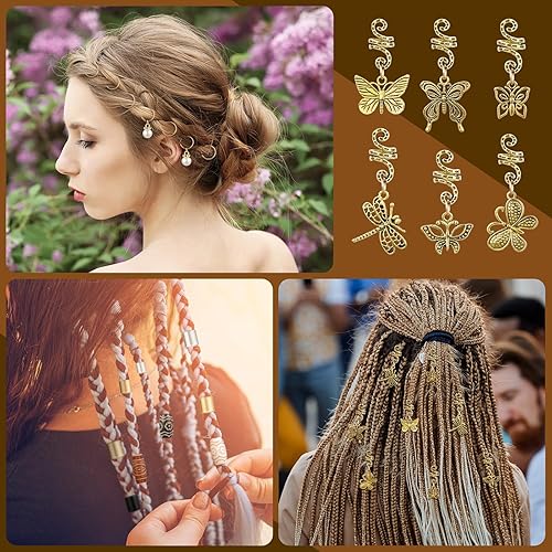Miniatura 4 de 139 piezas de joyería de rastas, adornos de rastas de cristal, accesorios trenzados envueltos en alambre, cuentas de madera de imitación, puños para