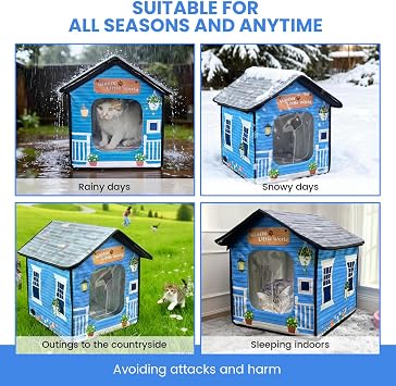 Outdoor Cat House Watherproof,Durable Heated and Igloo Houses for Cats Outside,Dual Escape Door,Insulated,Easy Assembly Safety Outside Pet Shelter in Winter/Summer