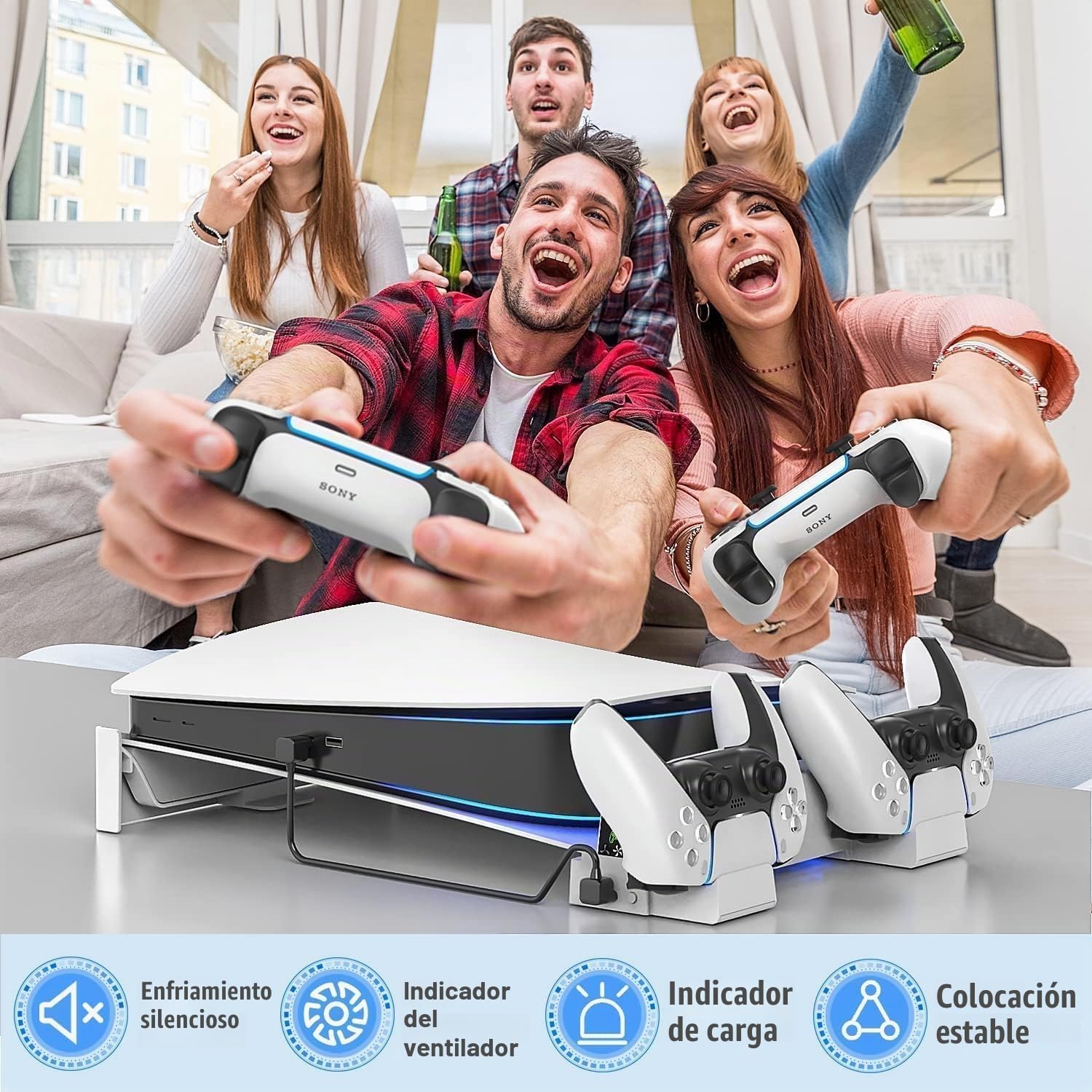 OIVO Soporte Horizontal PS5 con Ventilador de 3 Velocidades, Soporte para PS5 con Base Carga para Mandos PS5 Compatible con Consola Playstation 5