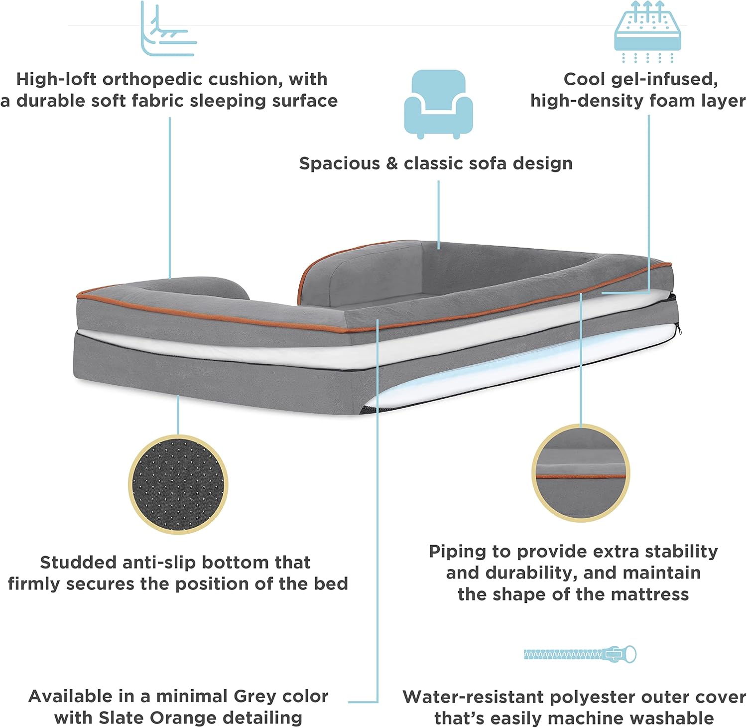 Pet Bolster Mattress, Large to Extra Large Crate Mattress, 2-in-1 Cool Gel Infused with High Density Foam Calming Mattress, Bumper for Support, Anti-Slip Base, TailZzz Snuggle Pet Mattress