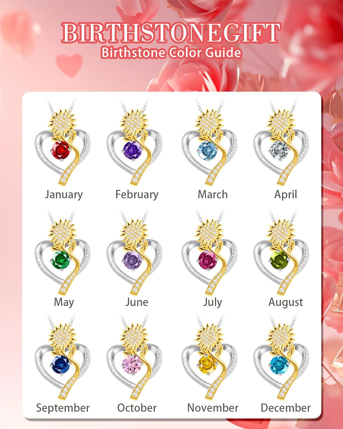 Preserved Red Real Rose with Sunflower Birthstone Necklace-Eternal Flowers Rose Birthday Gifts for Women Her Mom Wife on Valentines Mothers Day Christmas Anniversary Romantic-December Birthstone - Image 5