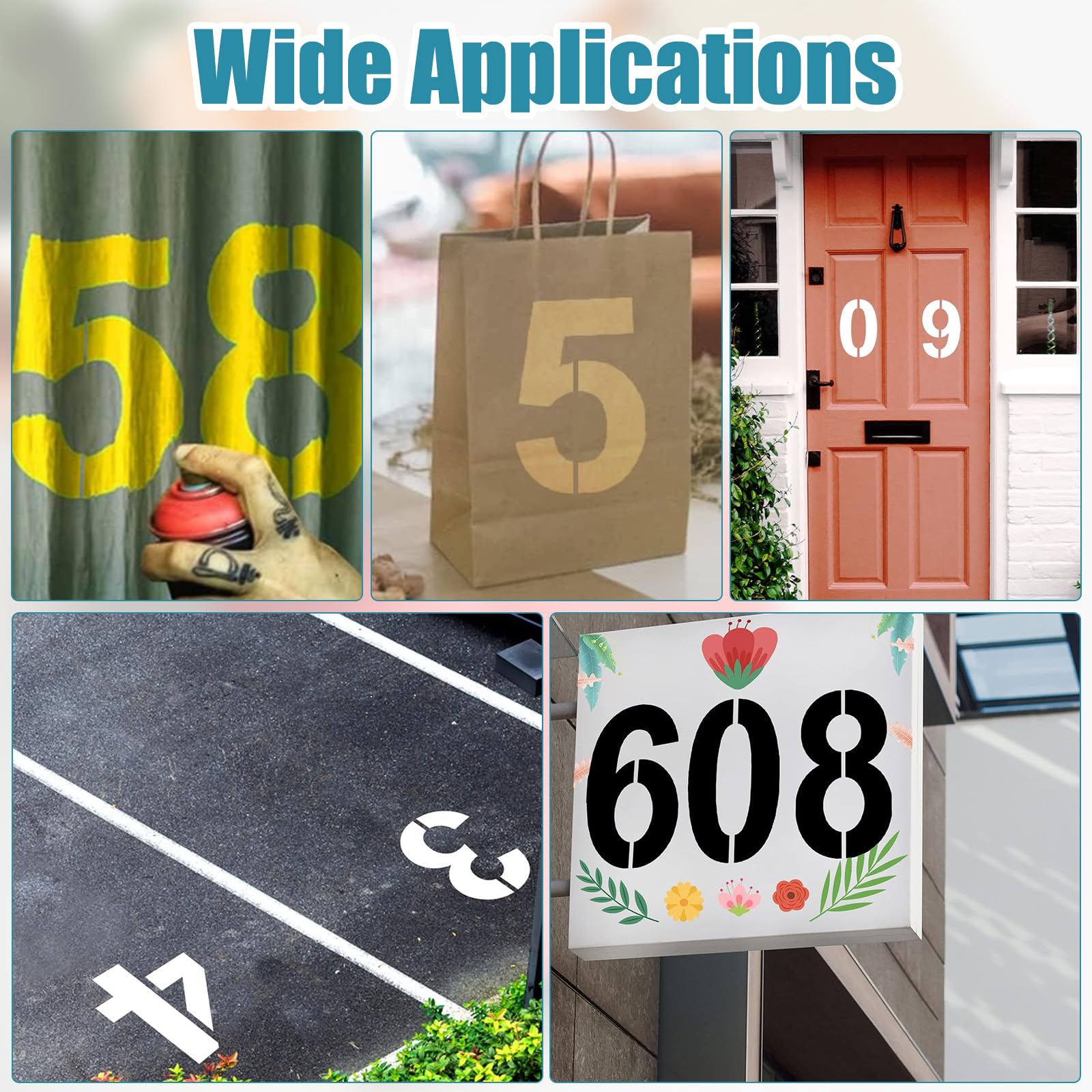 Stencil Numeri Grandi 0-9 Riutilizzabili - 10 Pezzi Per Pittura Su Pareti, Legno E Strade - Foto 10