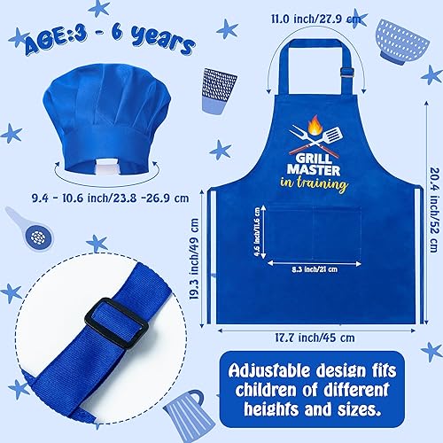 Miniatura 69 de R HORSE Juego de 2 delantales para niños y sombrero de chef, delantal de cocina azul ajustable para niños, kit de pintura y entrenamiento