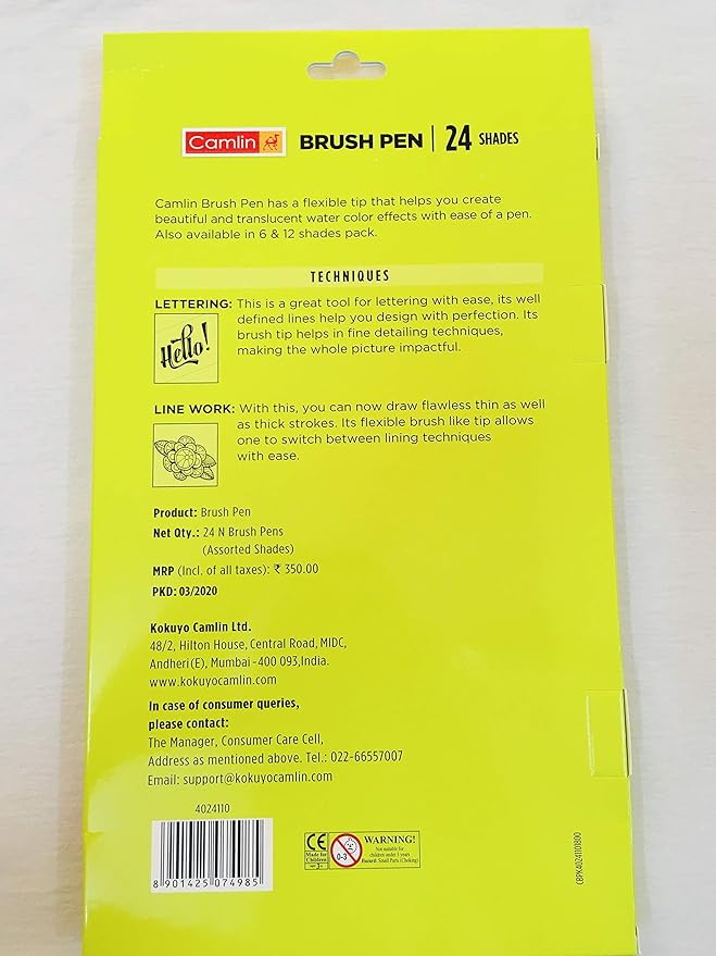 camlin brush pen 24 shades mrp