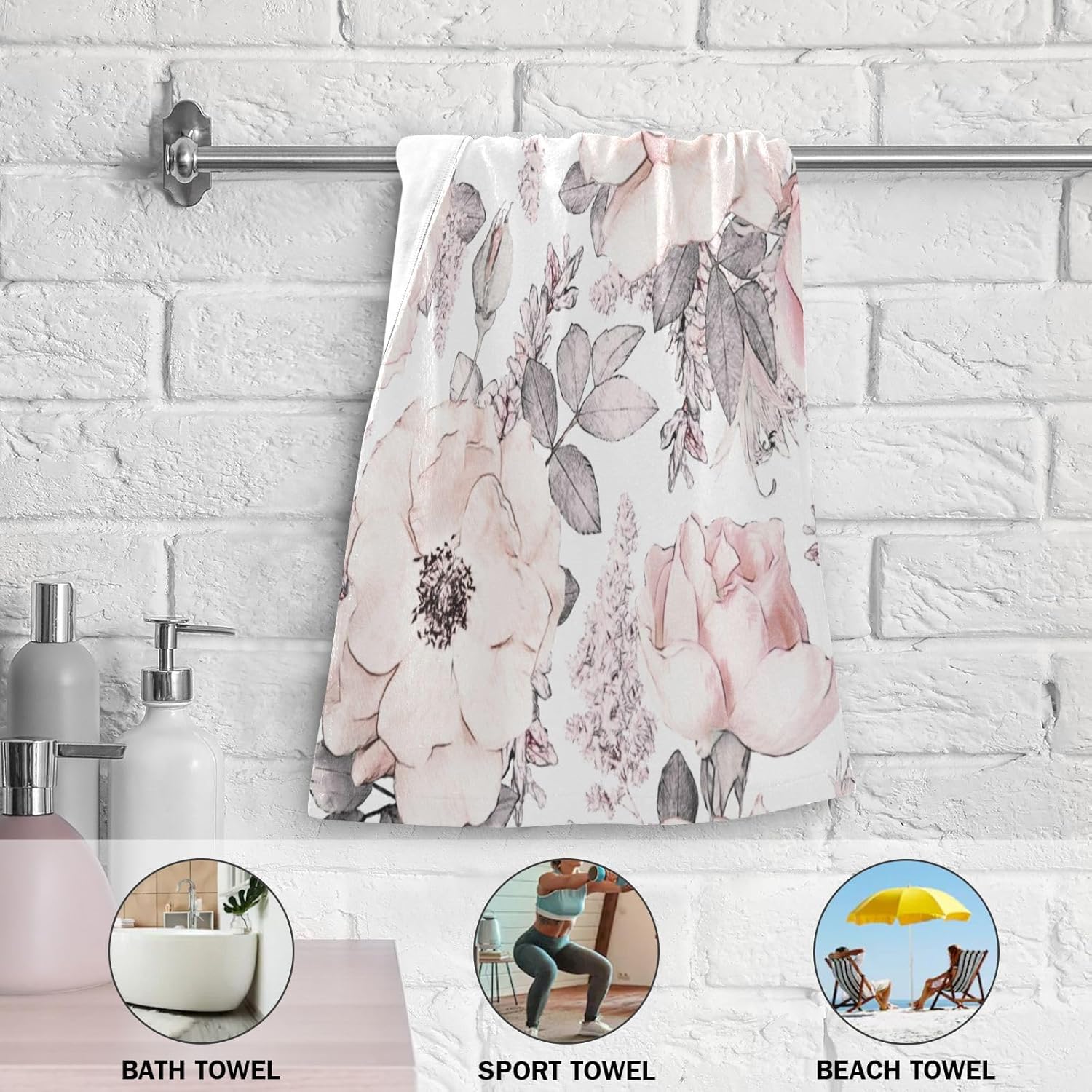 2 Pack Watercolor Pink Grey Flower Hand Towels Soft Absorbent Vintage Blossom Rose Floral Gray Leave Bathroom Decor 14"x28" Guest Face Bath Towels,Decorative Towels for Bathroom,Kitchen,Spa - Image 5