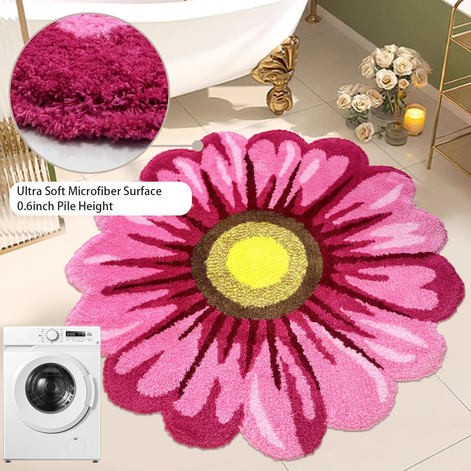 Alfombra de baño de felpa con margaritas florales y flores, felpudo de bienvenida, tapete de baño para inodoro, tapete grueso para fregadero de cocina, tapete para suelo, sofá, sentado, cojín