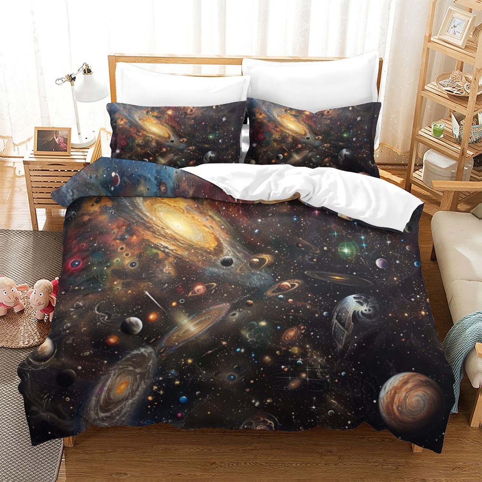 VFKLZCNYR Duvet Cover A Sky Full of Galaxies Bedding Comforter Cover Set Girls 3 Piece for Kids Teens 3D Bedspread Quilt Cover with Zipper Closure Soft Microfiber Super King（260x220cm）
