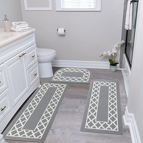 Miniatura 6 de Pauwer Juego de alfombras de cocina de 3 piezas con corredor antideslizantes alfombras de cocina absorbentes tapetes lavables para piso pasillo